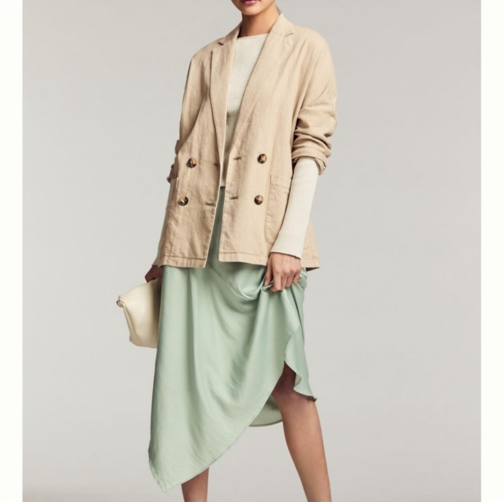 Pilcro Dolman Beige Oversized Double Breasted Boyfriend Blazer Linen Blend XL